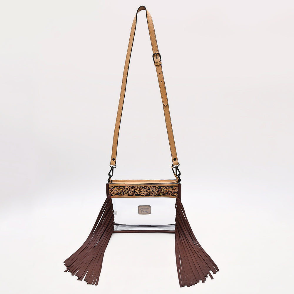 ADBGZ876 Clear Stadium Fringe Crossbody Bag | Hand-Tooled Leather by American Darling