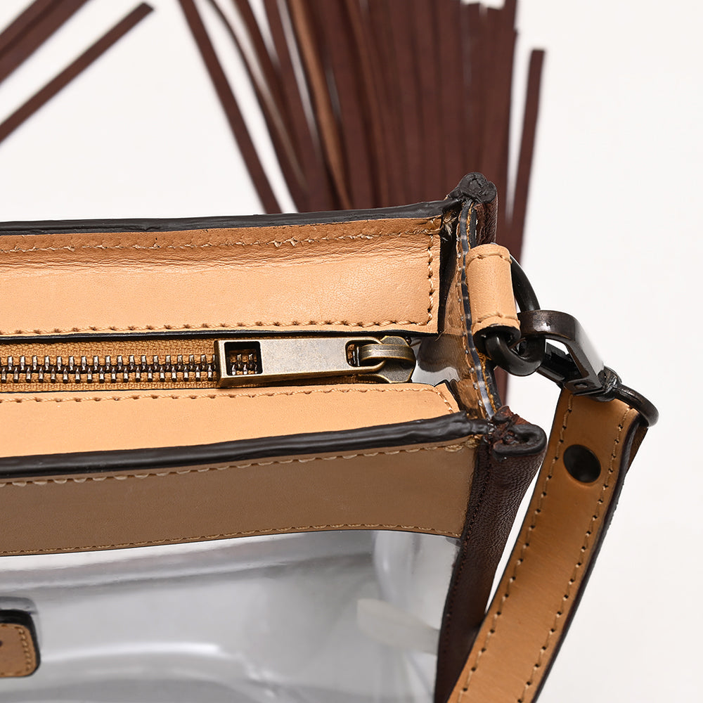 ADBGZ876 Clear Stadium Fringe Crossbody Bag | Hand-Tooled Leather by American Darling