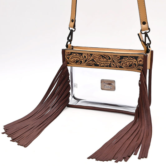 ADBGZ876 Clear Stadium Fringe Crossbody Bag | Hand-Tooled Leather by American Darling