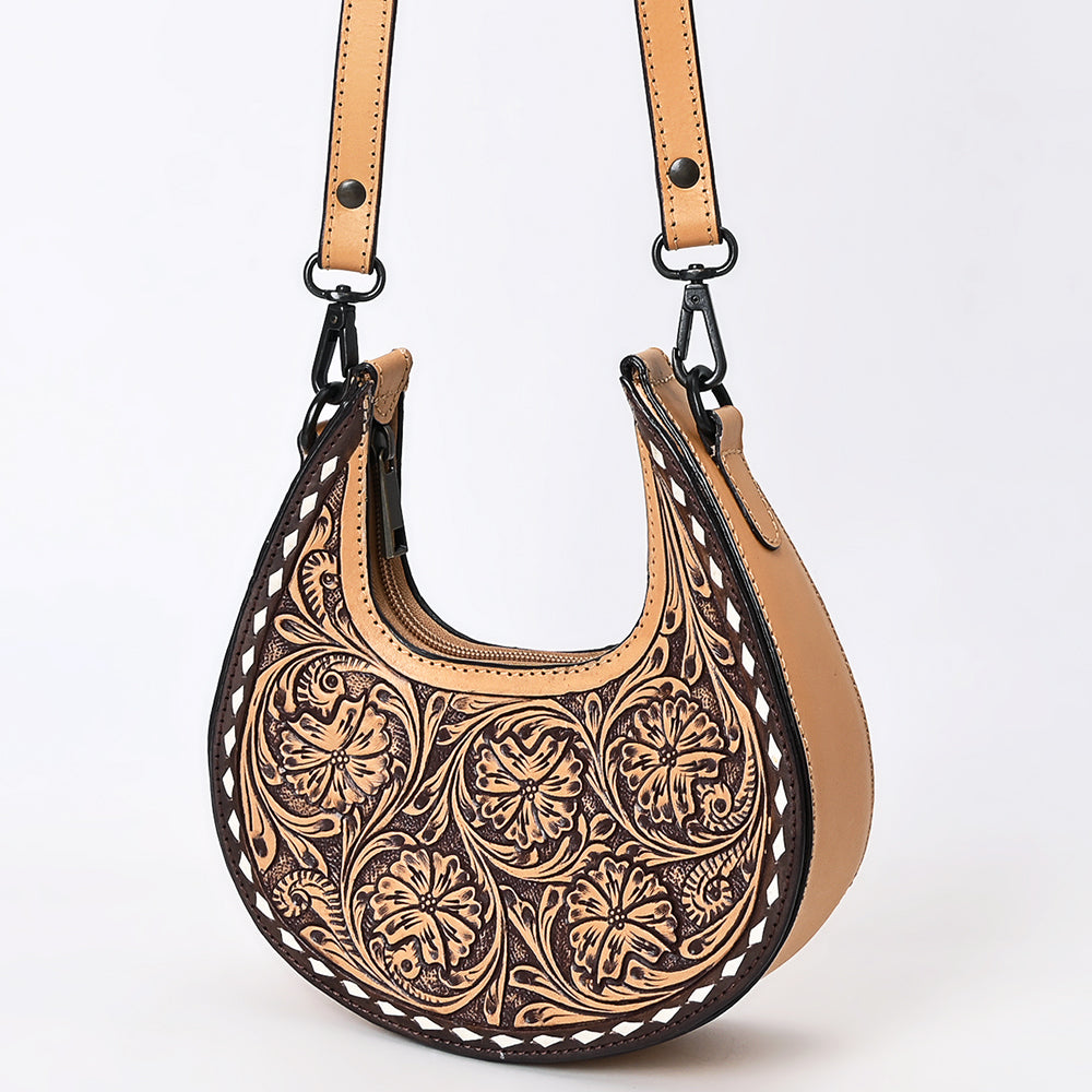 ADBGZ878 Half-Moon Hand-Tooled Leather Hobo Bag | American Darling