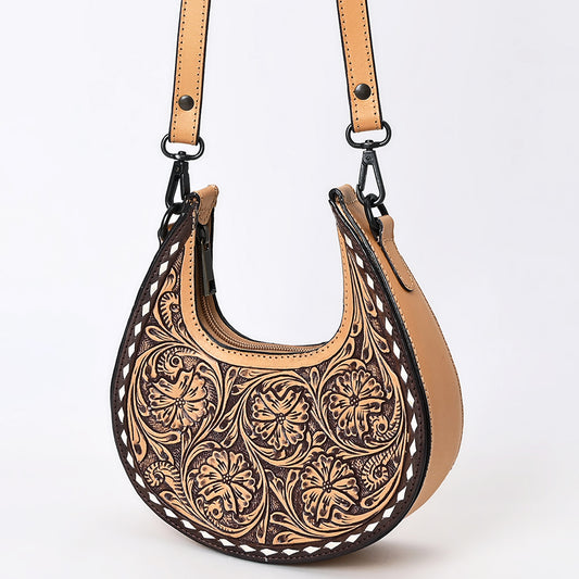 ADBGZ878 Half-Moon Hand-Tooled Leather Hobo Bag | American Darling
