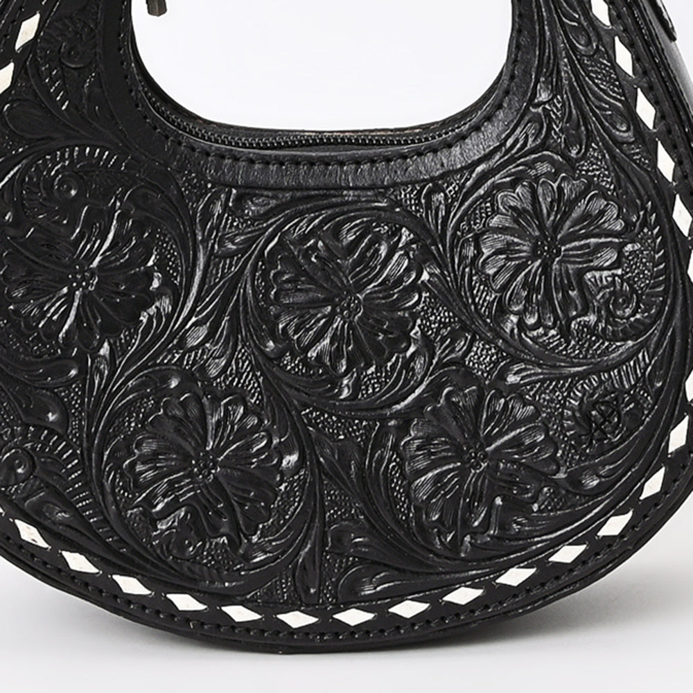 ADBGZ878B Black Half-Moon Hand-Tooled Leather Hobo Bag | American Darling