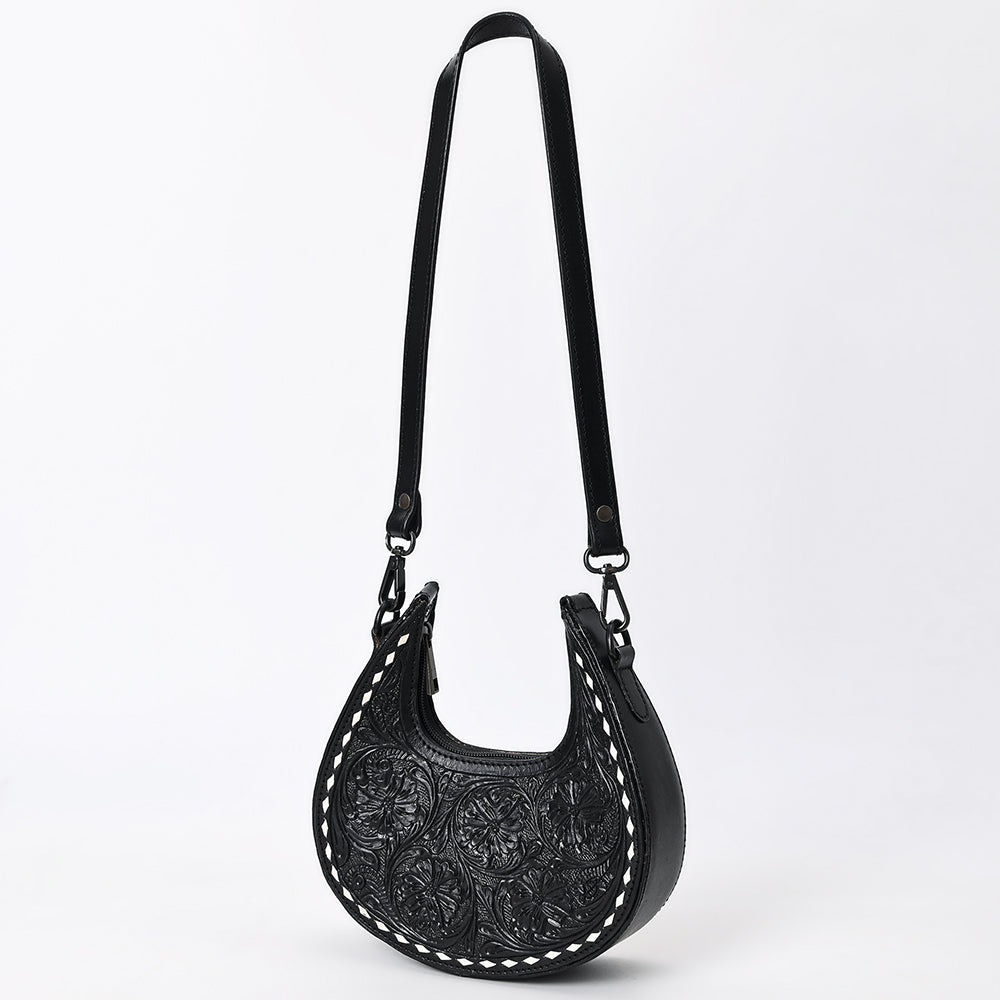 ADBGZ878B Black Half-Moon Hand-Tooled Leather Hobo Bag | American Darling