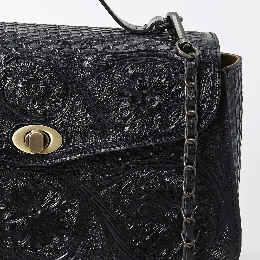 ADBGZ880 Black Hand-Tooled Leather crossbody Bag with Chain Strap | American Darling