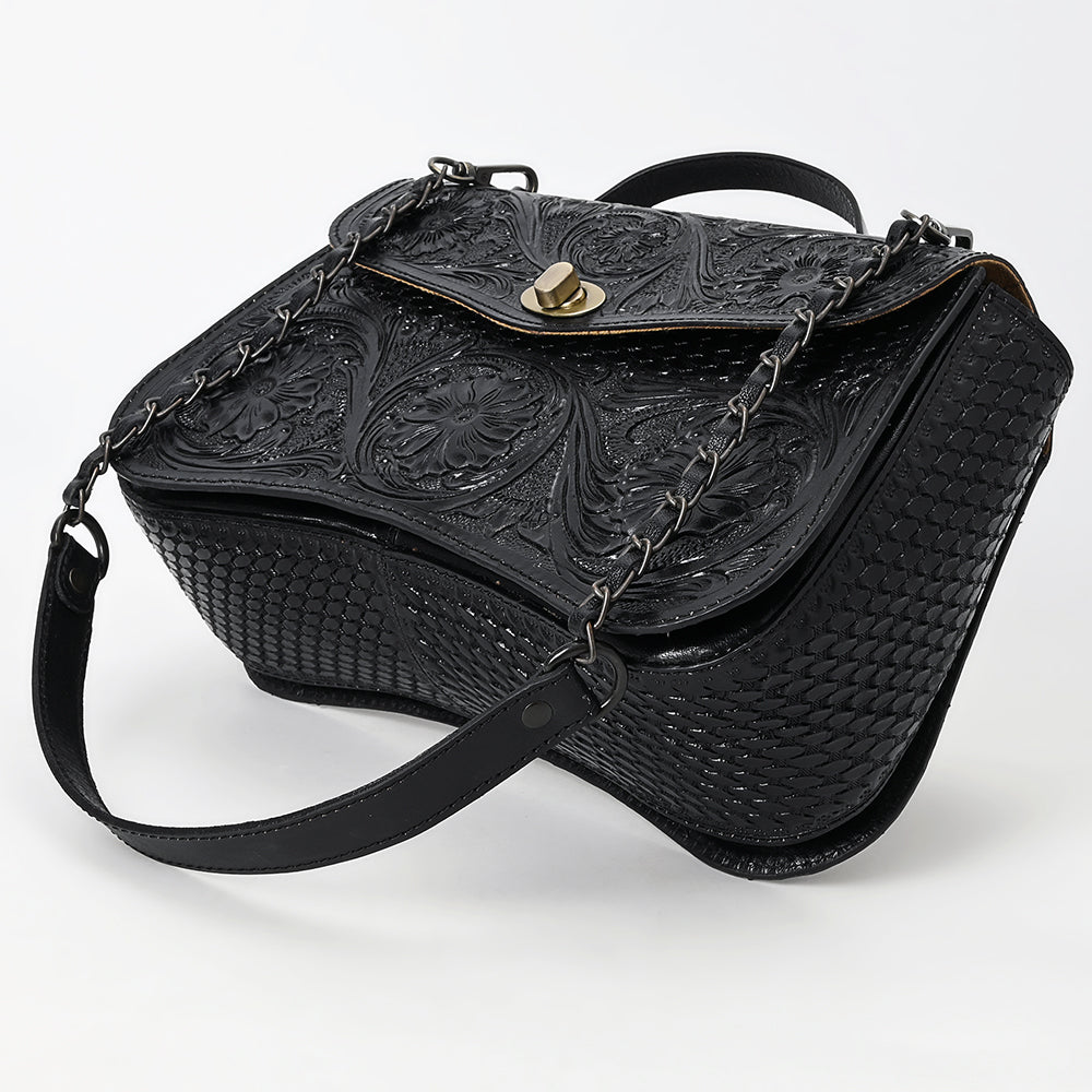 ADBGZ880 Black Hand-Tooled Leather crossbody Bag with Chain Strap | American Darling