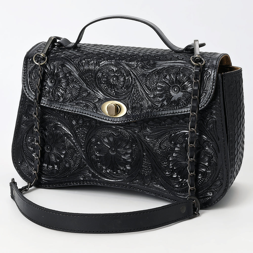 ADBGZ880 Black Hand-Tooled Leather crossbody Bag with Chain Strap | American Darling