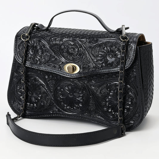 ADBGZ880 Black Hand-Tooled Leather crossbody Bag with Chain Strap | American Darling