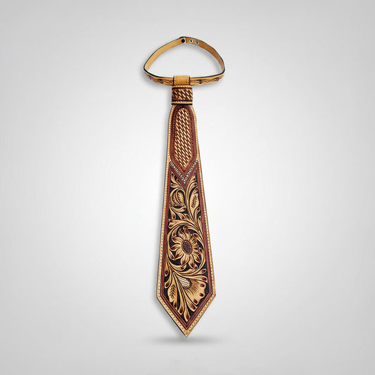 ADTI104 American Darling Hand Tooled Leather Tie - Floral Carved Vegetable-Tanned Western Neckwear