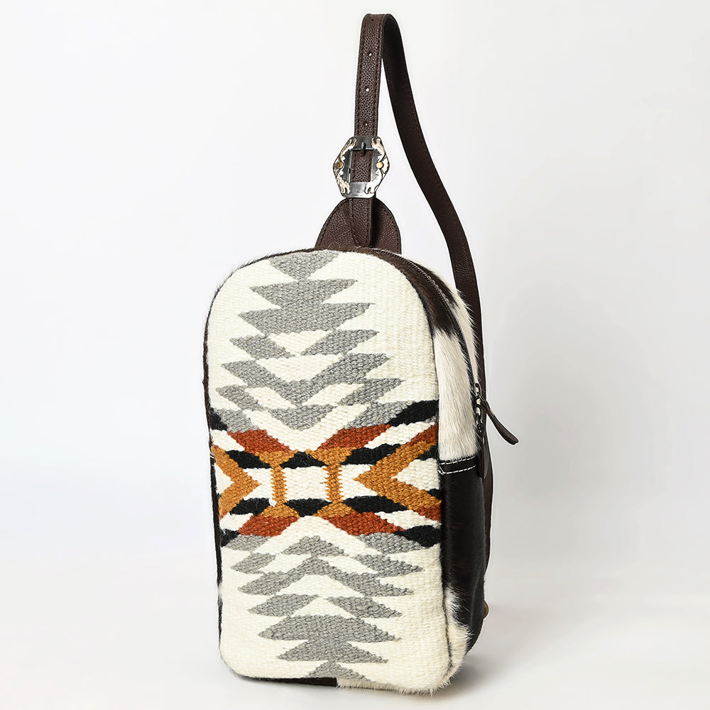 ADBGA631 Southwestern Wool Crossbody Sling Backpack with Cowhide & Buckle Strap