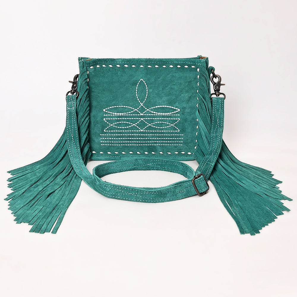 ADBG1572 American Darling Western Genuine Suede Leather Crossbody Bag with Fringe & Buck Stitch Detailing