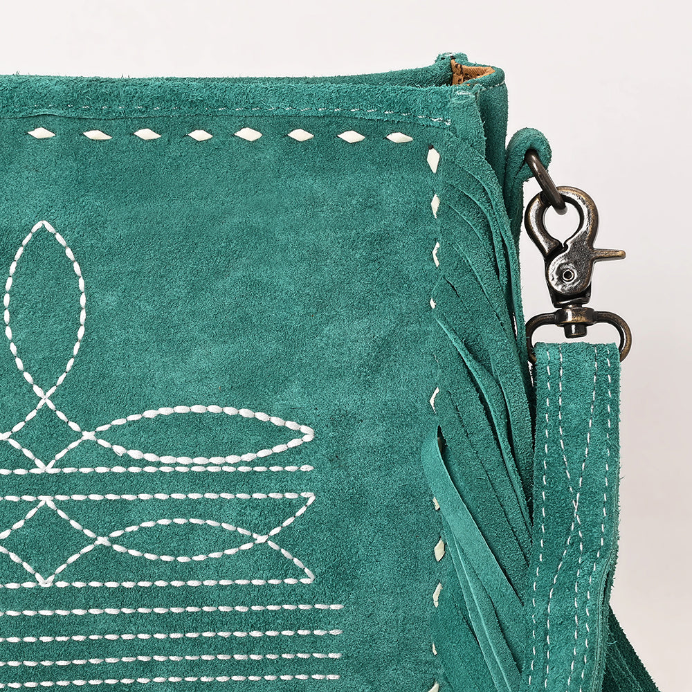 ADBG1572 American Darling Western Genuine Suede Leather Crossbody Bag with Fringe & Buck Stitch Detailing