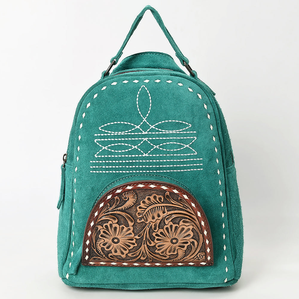 ADBG1574 American Darling Genuine Suede Leather Backpack Bag with Hand Tooled Floral Front & Buck Stitch Accents