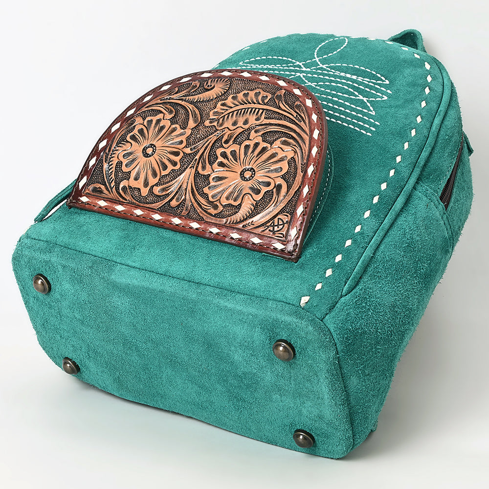 ADBG1574 American Darling Genuine Suede Leather Backpack Bag with Hand Tooled Floral Front & Buck Stitch Accents