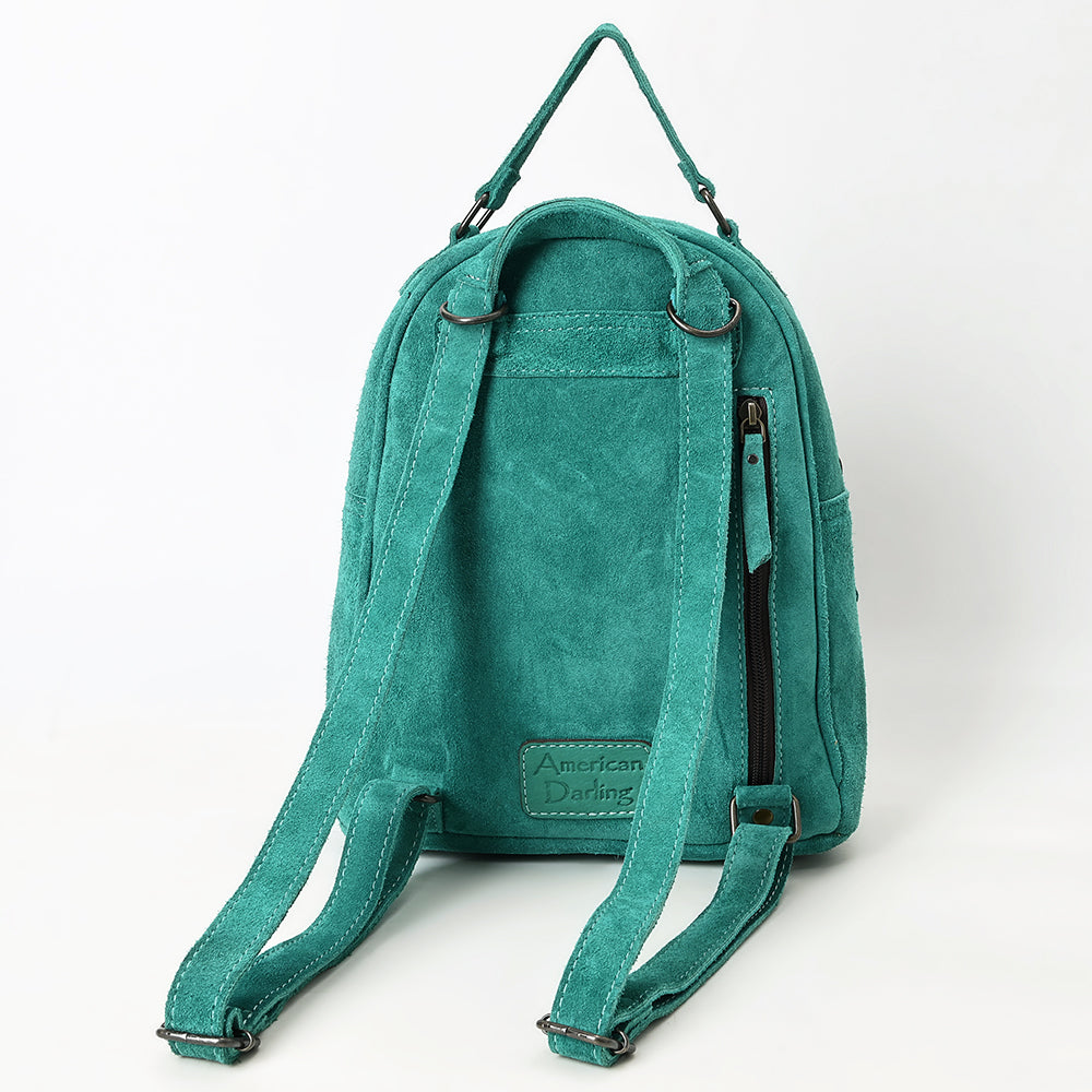 ADBG1574 American Darling Genuine Suede Leather Backpack Bag with Hand Tooled Floral Front & Buck Stitch Accents