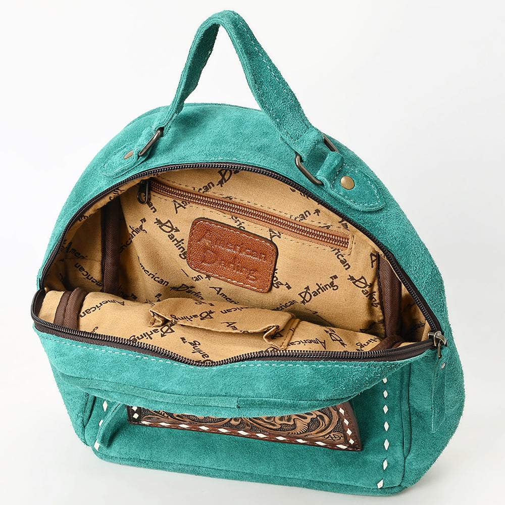 ADBG1574 American Darling Genuine Suede Leather Backpack Bag with Hand Tooled Floral Front & Buck Stitch Accents
