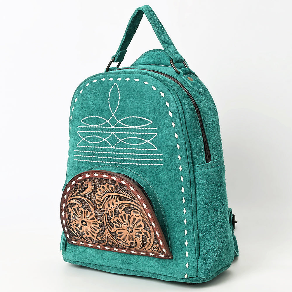 ADBG1574 American Darling Genuine Suede Leather Backpack Bag with Hand Tooled Floral Front & Buck Stitch Accents