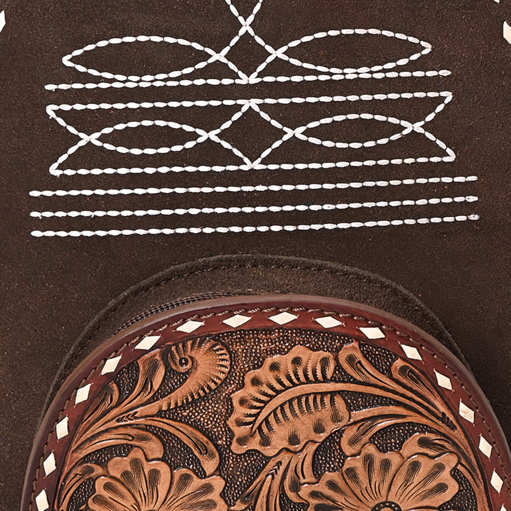 ADBG1574 American Darling Genuine Suede Leather Backpack Bag with Hand Tooled Floral Front & Buck Stitch Accents