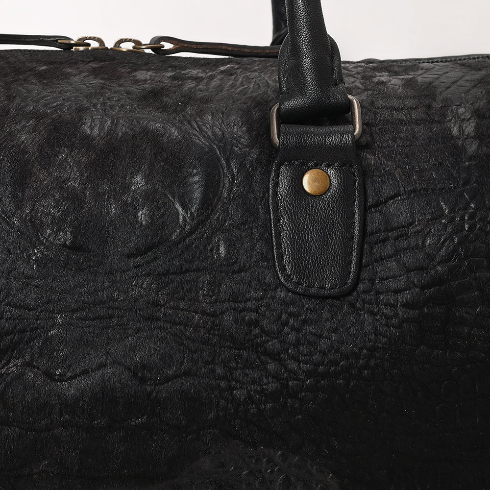 ADBG1562C Black Croc Embossed Leather Barrel Bag - Western Travel & Everyday Purse