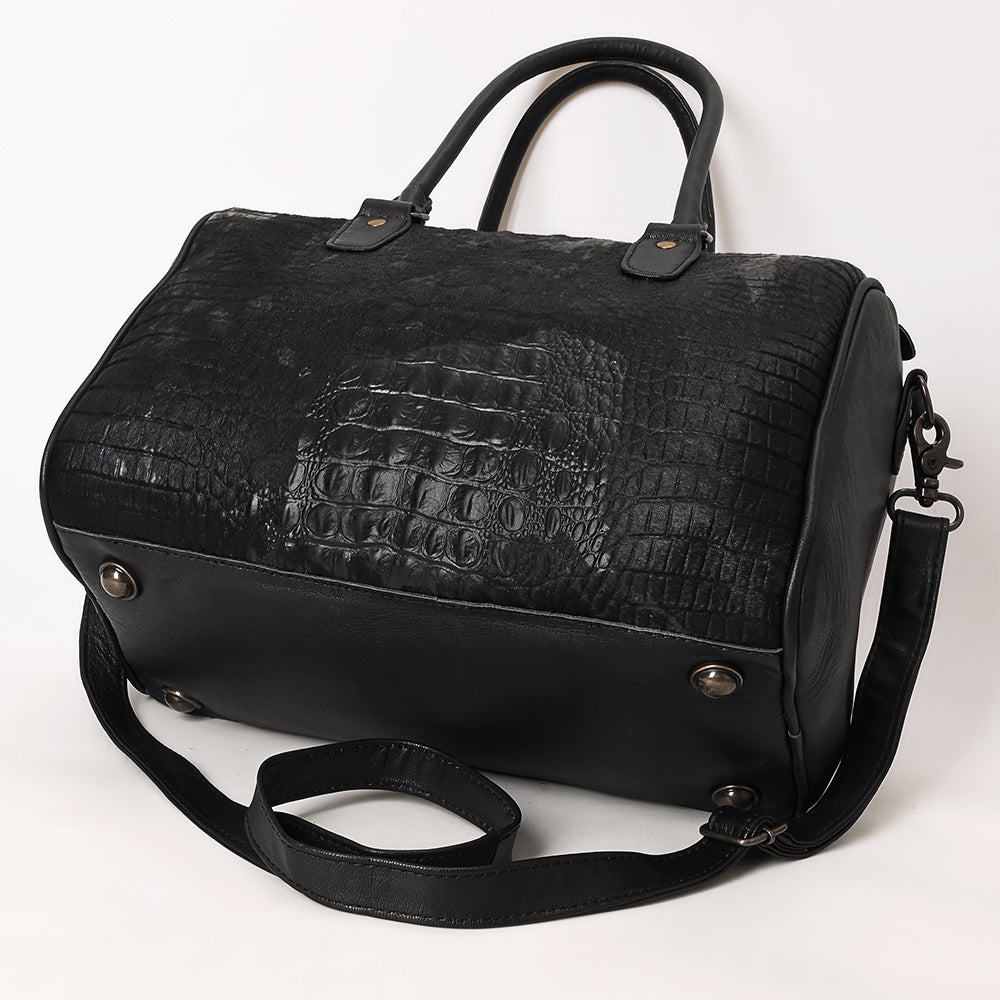 ADBG1562C Black Croc Embossed Leather Barrel Bag - Western Travel & Everyday Purse