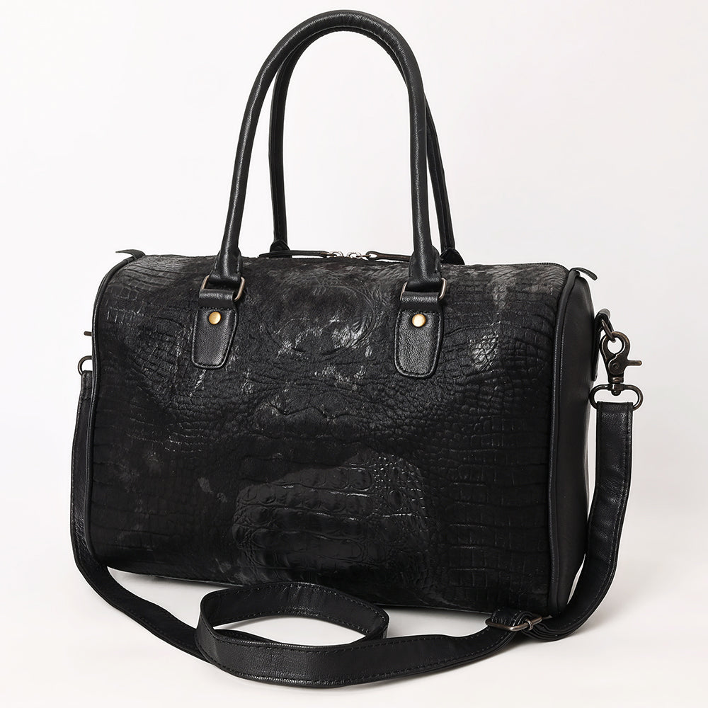 ADBG1562C Black Croc Embossed Leather Barrel Bag - Western Travel & Everyday Purse