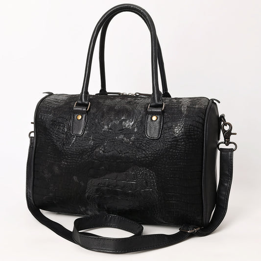 ADBG1562C Black Croc Embossed Leather Barrel Bag - Western Travel & Everyday Purse