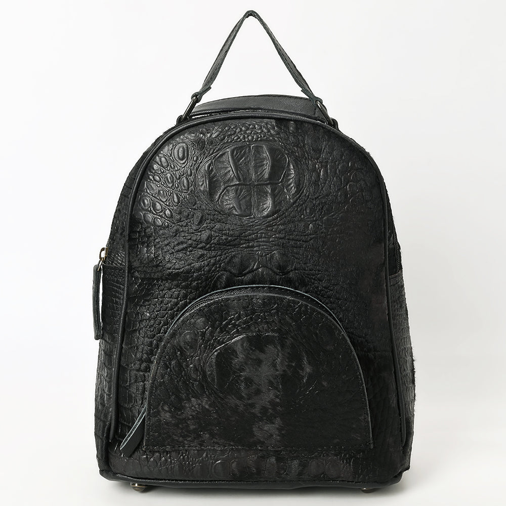 ADBG1564C Black Croc Embossed Leather Backpack - Western Urban Utility Pack