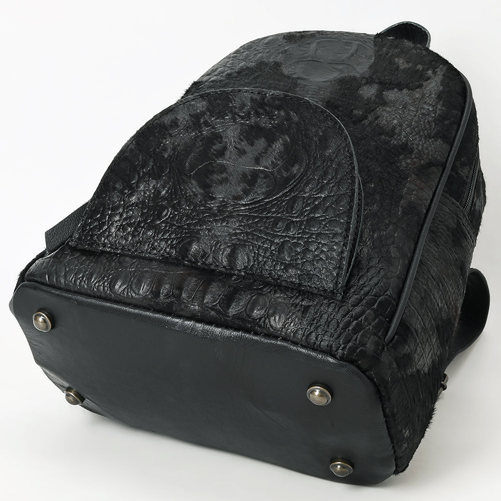 ADBG1564C Black Croc Embossed Leather Backpack - Western Urban Utility Pack