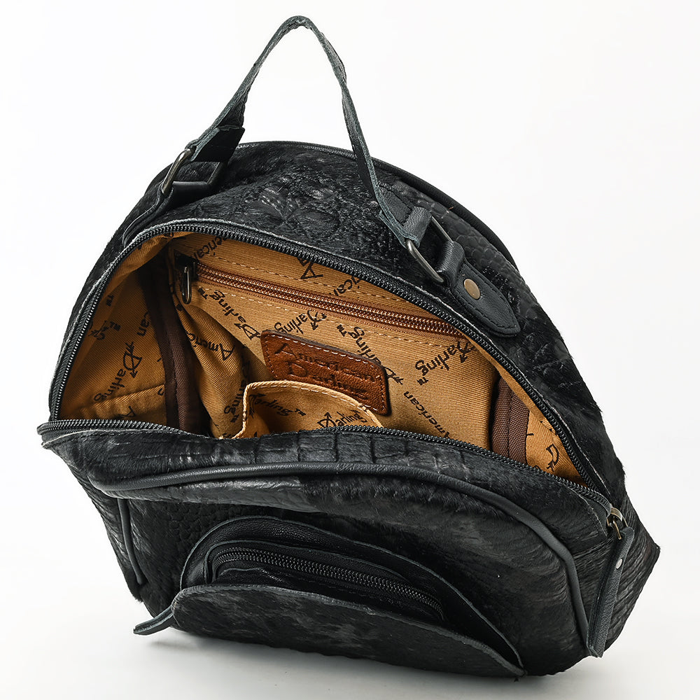 ADBG1564C Black Croc Embossed Leather Backpack - Western Urban Utility Pack