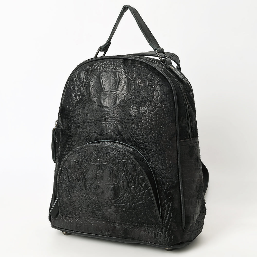 ADBG1564C Black Croc Embossed Leather Backpack - Western Urban Utility Pack