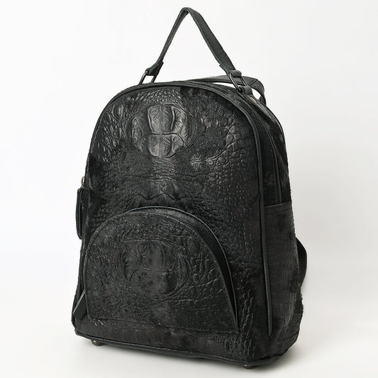 ADBG1564C Black Croc Embossed Leather Backpack - Western Urban Utility Pack