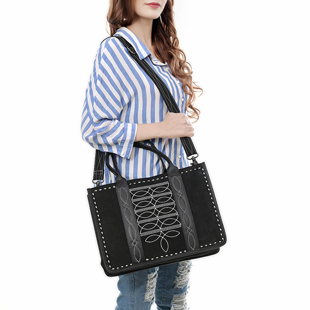 ADBG1577 American Darling Black Western Genuine suede Leather Tote Bag with Handcrafted Detailing & Premium Craftsmanship