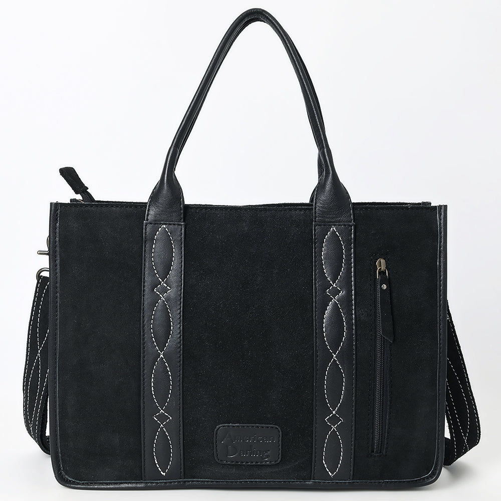 ADBG1577 American Darling Black Western Genuine suede Leather Tote Bag with Handcrafted Detailing & Premium Craftsmanship