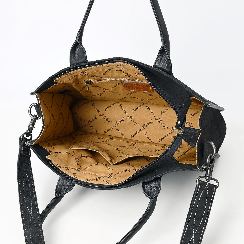ADBG1577 American Darling Black Western Genuine suede Leather Tote Bag with Handcrafted Detailing & Premium Craftsmanship