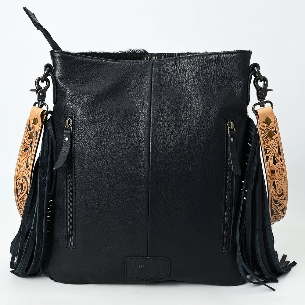 ADBG1580 American Darling Western Genuine Crocodile Embossed Leather Large Crossbody Bag with Fringe and Hand-Tooled Detailing