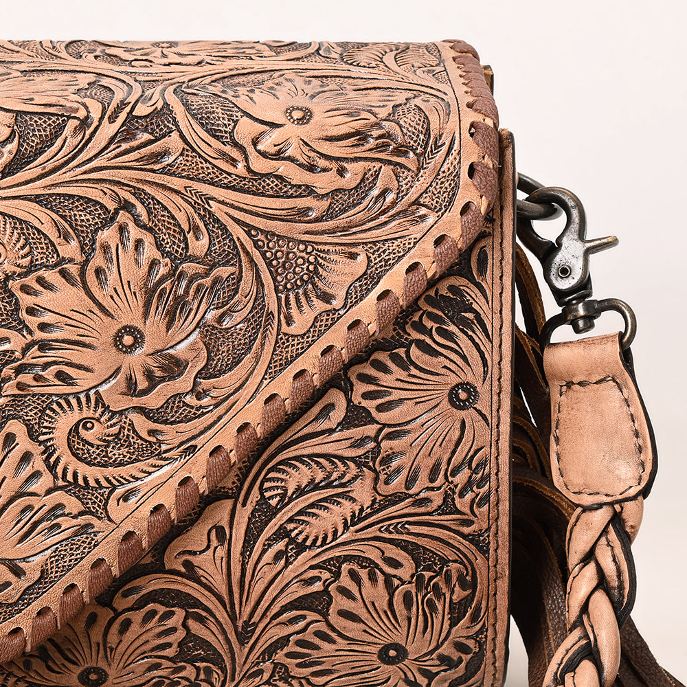 ADBG1581 Hand-Tooled Leather Envelope Clutch - Western Envelope with Braided Strap & Fringe