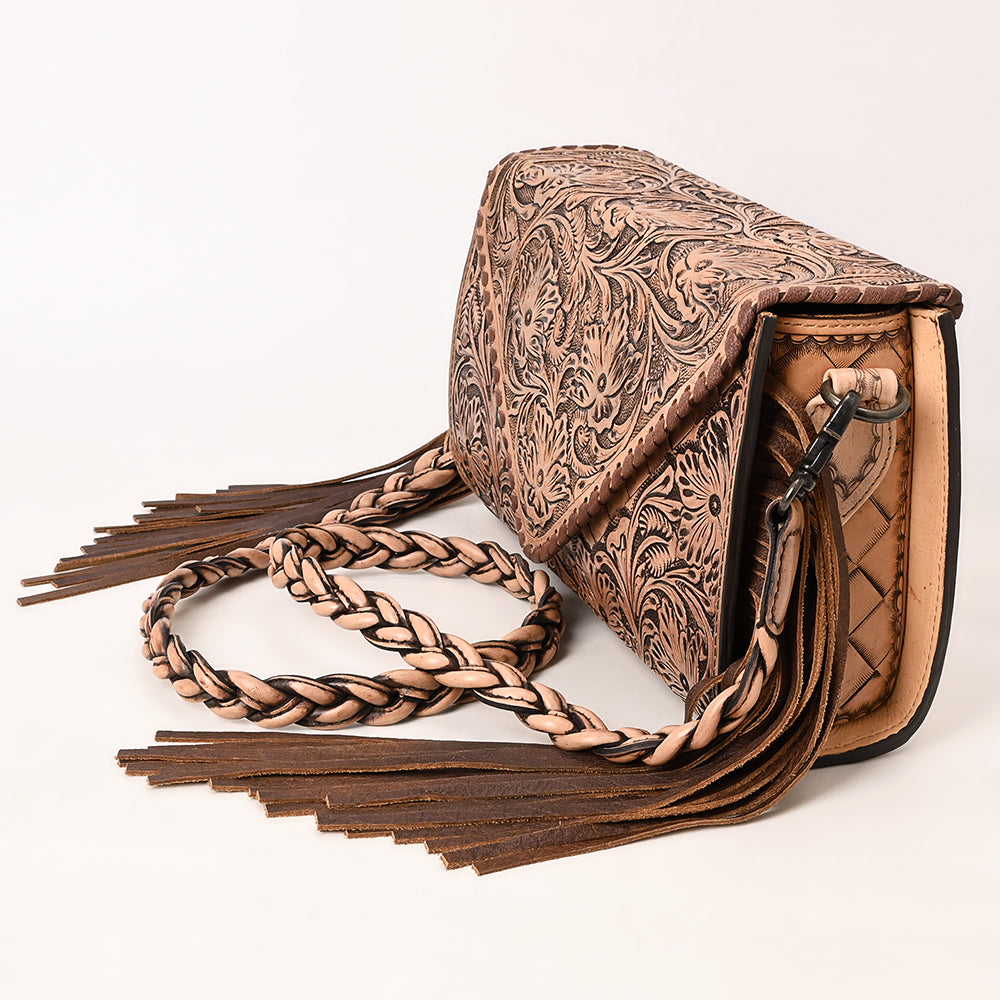 ADBG1581 Hand-Tooled Leather Envelope Clutch - Western Envelope with Braided Strap & Fringe