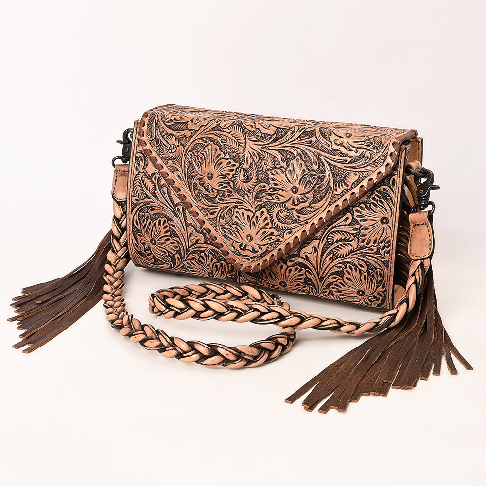 ADBG1581 Hand-Tooled Leather Envelope Clutch - Western Envelope with Braided Strap & Fringe