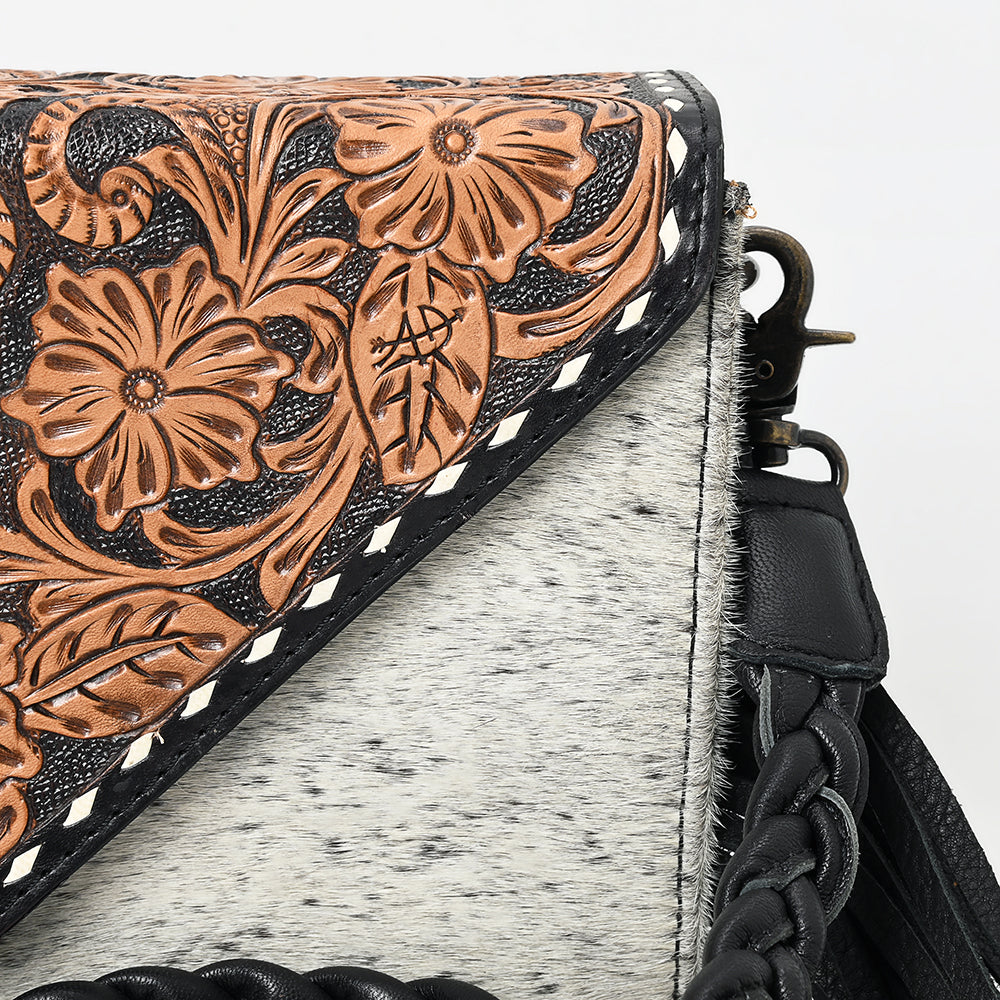ADBG1582 Cowhide & Tooled Leather Envelope Clutch - Western Crossbody with Braided Strap & Fringe