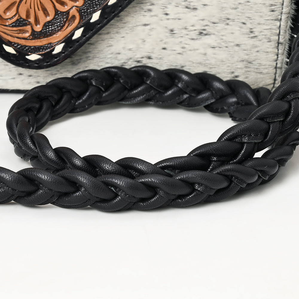 ADBG1582 Cowhide & Tooled Leather Envelope Clutch - Western Crossbody with Braided Strap & Fringe