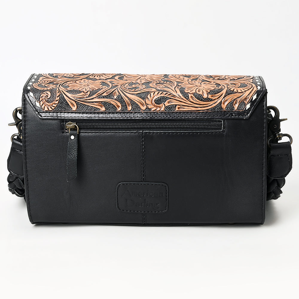 ADBG1582 Cowhide & Tooled Leather Envelope Clutch - Western Crossbody with Braided Strap & Fringe