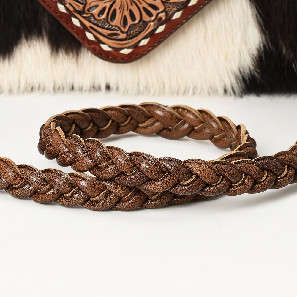 ADBG1582 Cowhide & Tooled Leather Envelope Clutch - Western Crossbody with Braided Strap & Fringe
