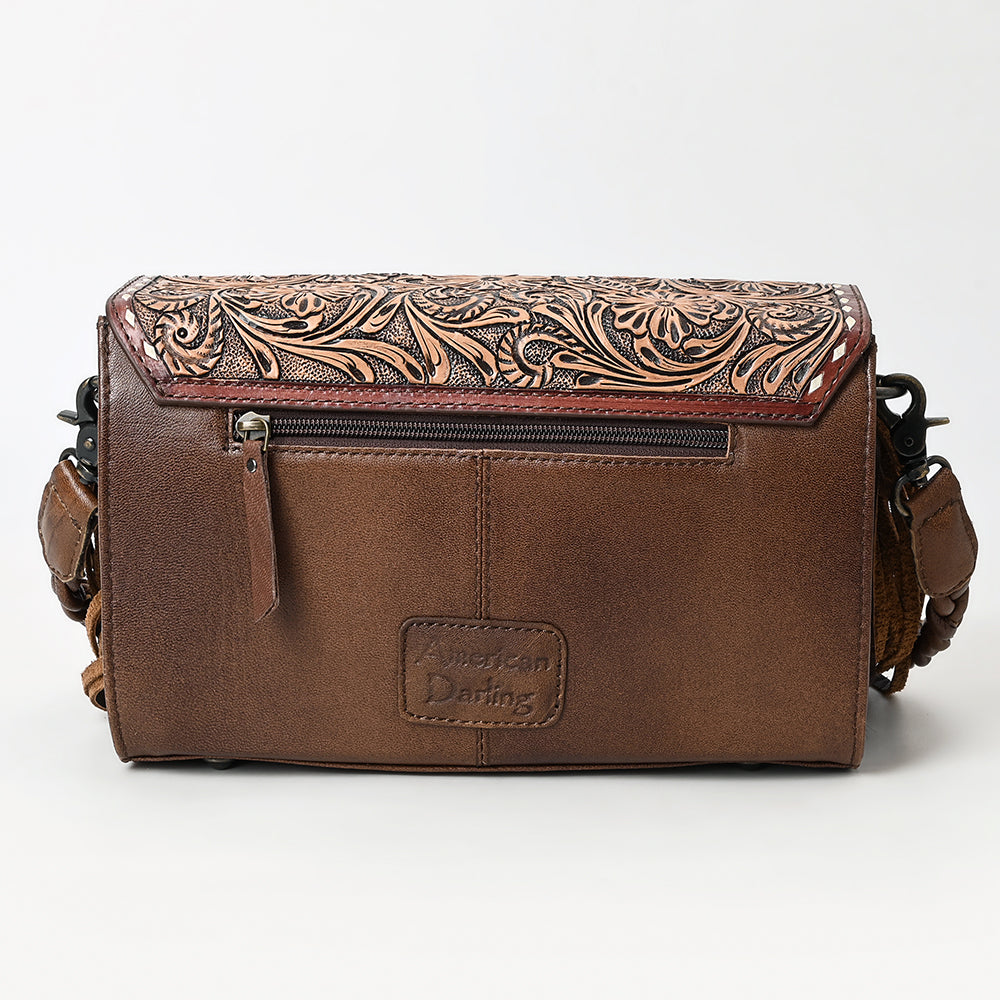 ADBG1582 Cowhide & Tooled Leather Envelope Clutch - Western Crossbody with Braided Strap & Fringe