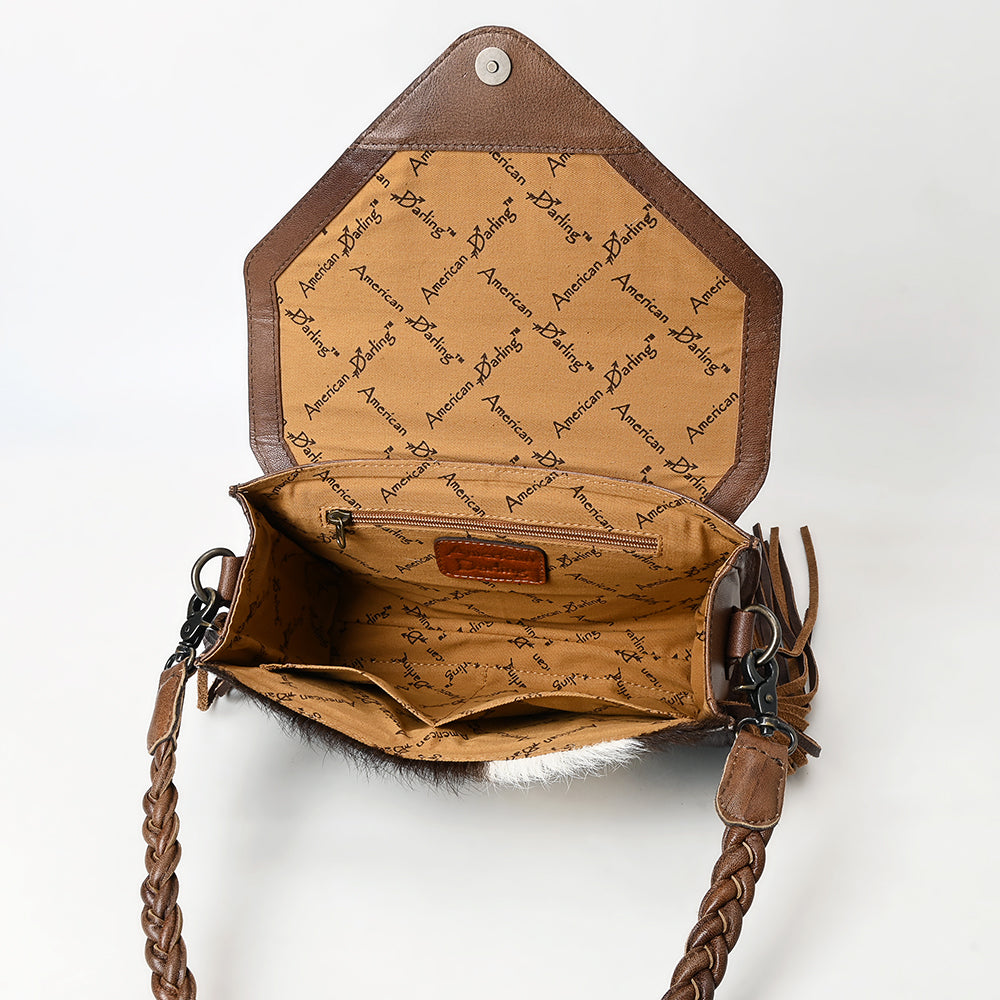 ADBG1582 Cowhide & Tooled Leather Envelope Clutch - Western Crossbody with Braided Strap & Fringe
