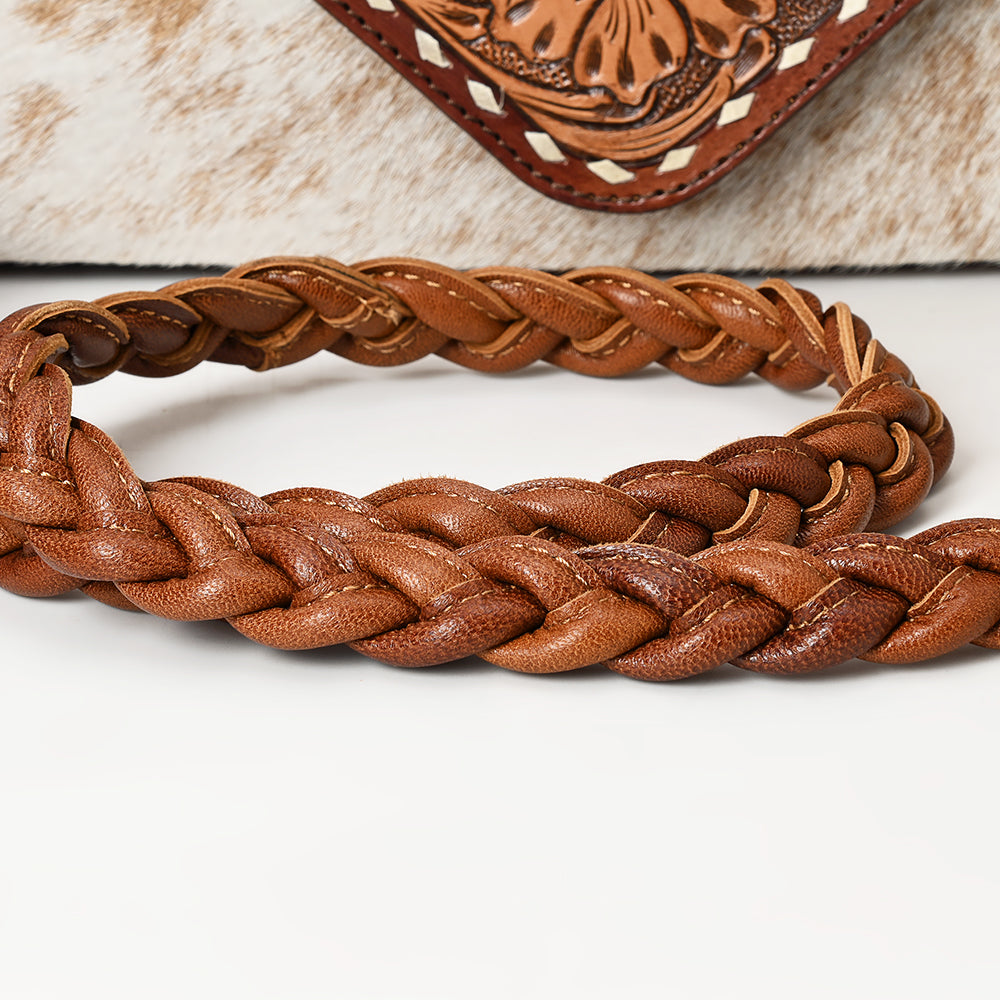 ADBG1582 Cowhide & Tooled Leather Envelope Clutch - Western Crossbody with Braided Strap & Fringe
