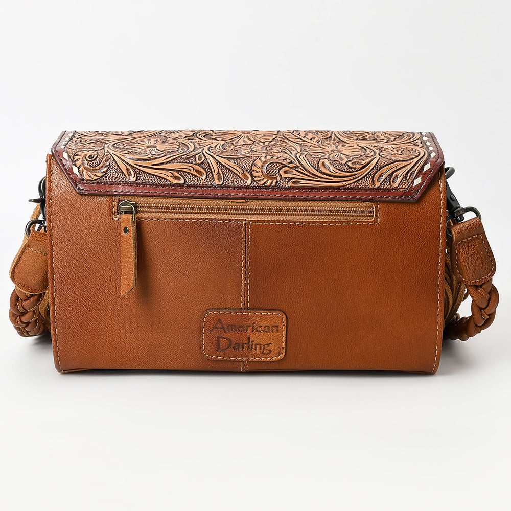 ADBG1582 Cowhide & Tooled Leather Envelope Clutch - Western Crossbody with Braided Strap & Fringe