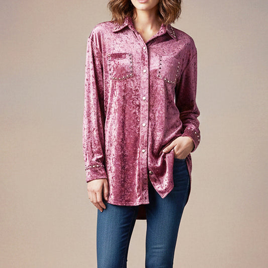 ADDR011 American Darling Western Pink Jacket Studded Boho Button Down