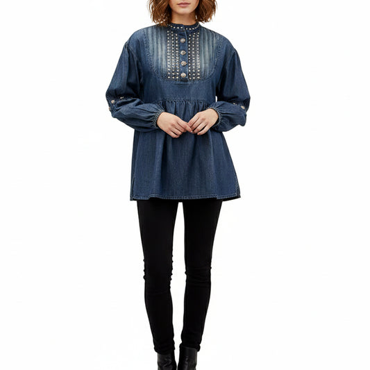 ADDR016 100% cotton Denim Women shirt Jacket Dress Tunic Ladies Girl Top