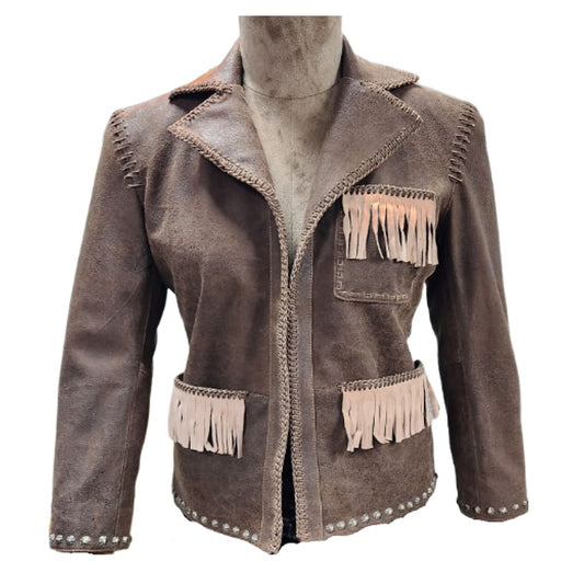 ADJKTLTR016 Genuine Vintage Leather Women Shirt Jacket Dress