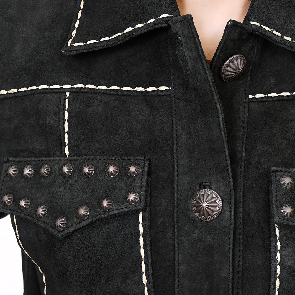 ADJKTLTR018 Genuine Leather Women Shirt Jacket Dress