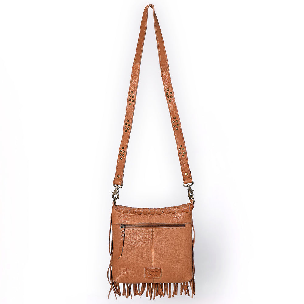 ADBGM482 Leather Fringe Crossbody Bag - Western Braided Top with Studded Strap